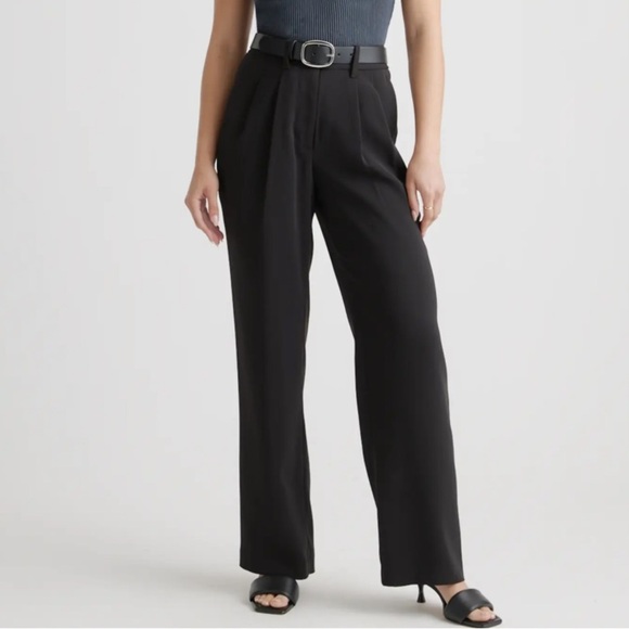 Quince Stretch Crepe Pleated Wide Leg Pants Trousers Black 2 - Picture 1 of 11
